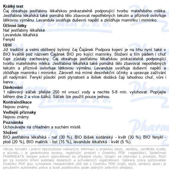 čajánek Pro Kojící Maminky Bio 20x1.5g - popis