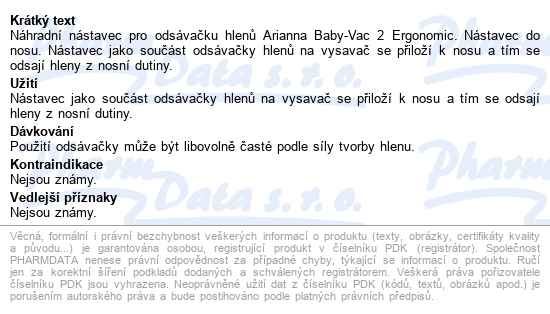 Arianna Baby-vac 2 Ergonomic Náhradní Nástavec - popis