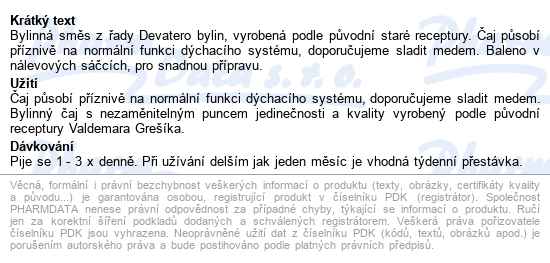 Grešík Devatero Bylin Průduškový čaj 20x1.3g - popis