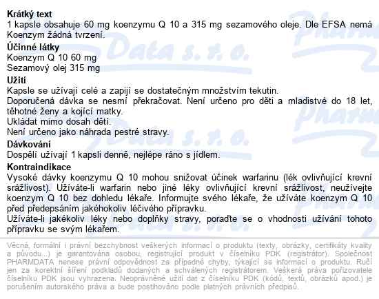 Koenzym Q10 60mg Se Sezamovým Olejem Cps.60 - popis