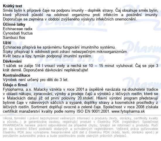 Bylinná Smés Na Podporu Imunity 20x1.5g Fytopharma - popis