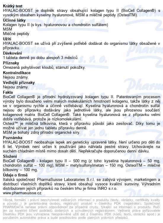 Hyalac-boost Pharmasuisse Tbl.30 - popis