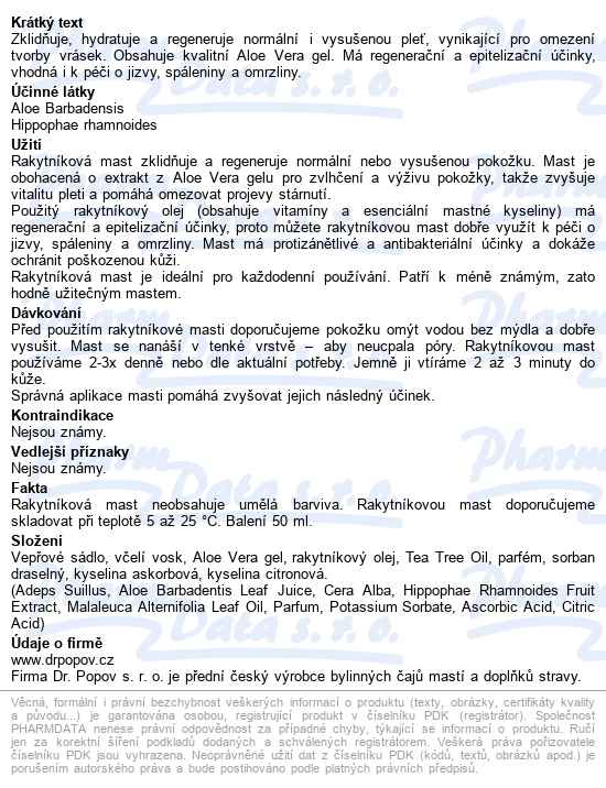 Dr.popov Rakytníková Mast Rakytela 50ml - popis