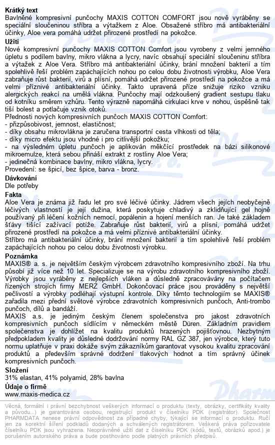 Maxis-kompresní Punčochy Comfort - Cotton Ii.kt lýtková punčocha - popis