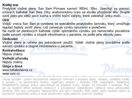 Seni San Prima pleny vložné absorpční prodyšné anatomicky tvarova - popis