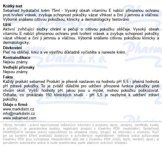 Sebamed Hydratační Krém 75ml - popis