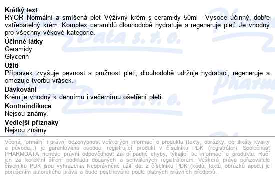 Ryor Norm.a Smíšená Pleť Výž. Krém S Ceramidy 50ml - popis