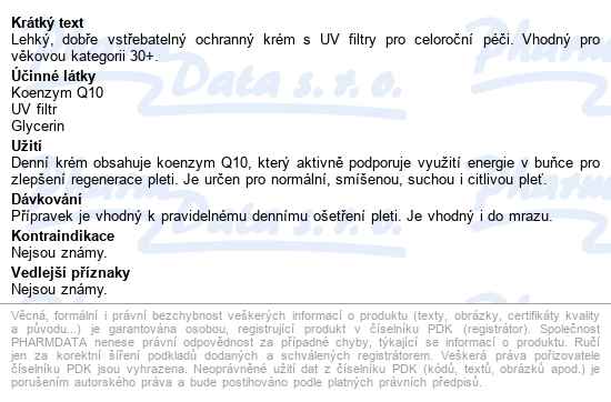 Ryor Koenzym Q10 Denní Krém S Uv Filtry 50ml - popis