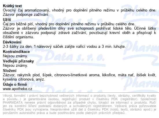 Apotheke Zázvor A Rakytník - S Přebalem 20x2g - popis