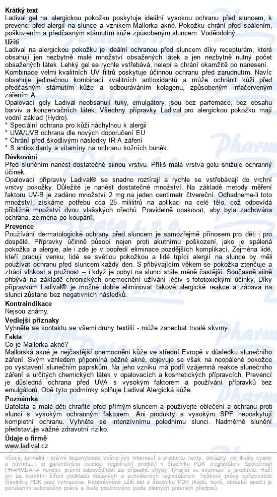 Ladival Alergická Pokožka Gel Of50 200ml - popis
