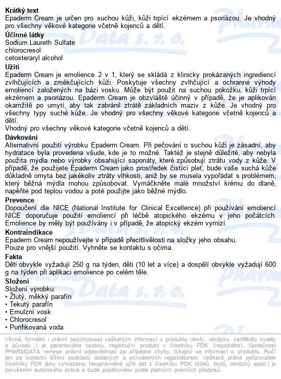 Epaderm Cream 500g - popis