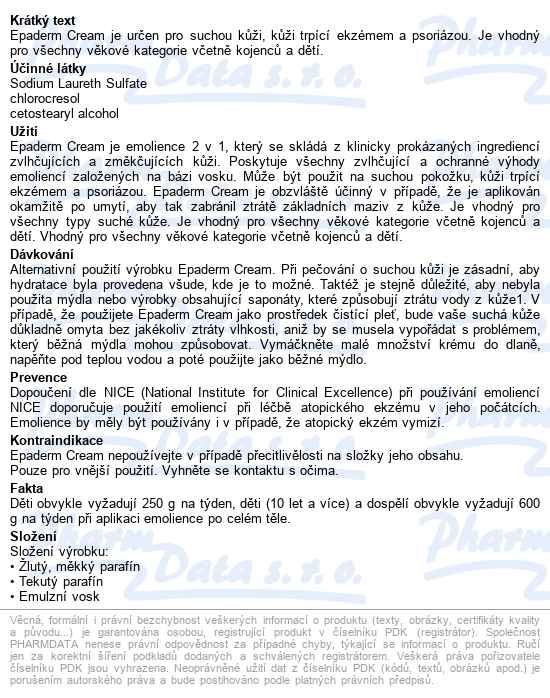 Epaderm Cream 50g - popis