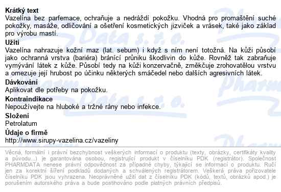 Vazelína 100% čistá Valinka 200ml - popis