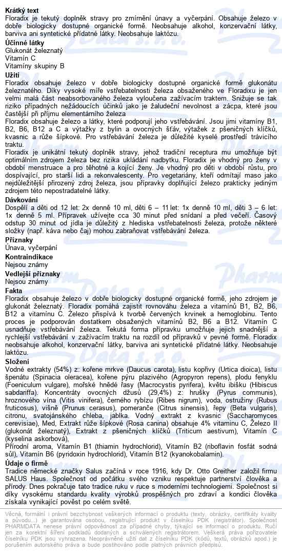 Salus Floradix 250ml - popis