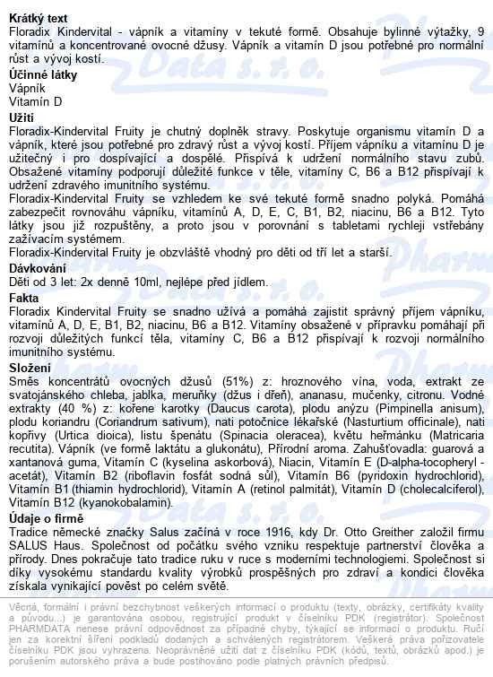 Salus Floradix Kindervital Fruity 250ml - popis