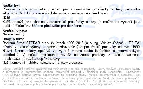 Lékárnička Kufřík Plastový Bílý Prázdný S Křížem - popis