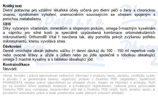 Orthomol Vital F 30 Denních Dávek - popis