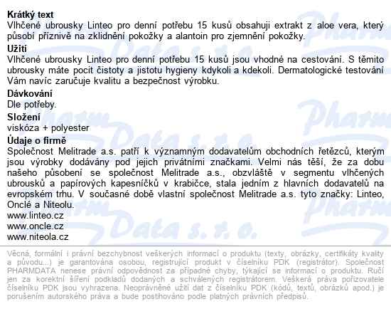 Vlhčené Ubrousky Linteo Pro Denní Potřebu 15ks - popis