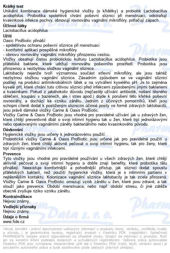 Oasis Vložky S Křidélky Probiotic Ultra 9ks - popis