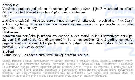 Fytofontana Virostop ústní Sprej 30ml - popis