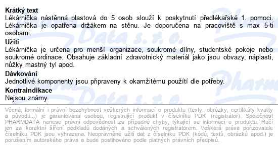 Lékárnička Nástěnná Plastová Do 5 Osob Steriwund - popis
