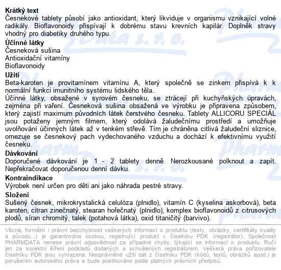 Naturvita Allicor Speciál Tbl.60 - popis