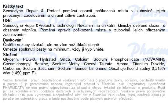 Sensodyne Repair&protect Zubní Pasta 75ml - popis