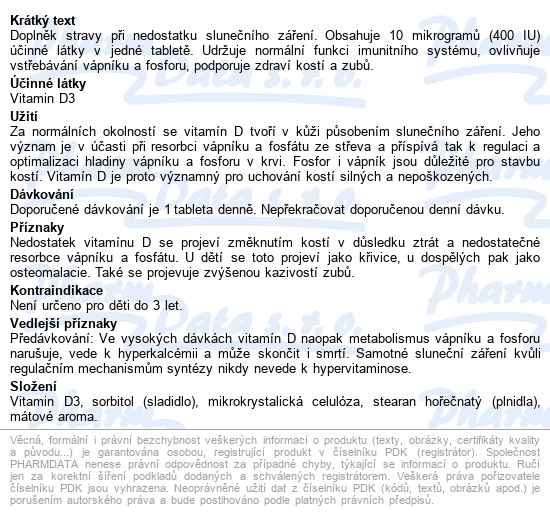 Naturvita Vitamín D3 400 I.u. Tbl.90 - popis