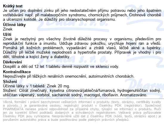 Rosen Zinek Tbl.eff.20 - popis
