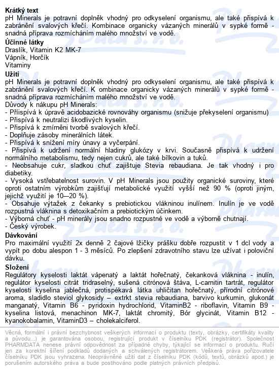 Wetyzo Ph Minerals Odkyselení Organismu 302g - popis