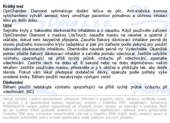 Optichamber Diamond Valved Holding Chamber antistatický inhalační nástavec s ventilem - popis