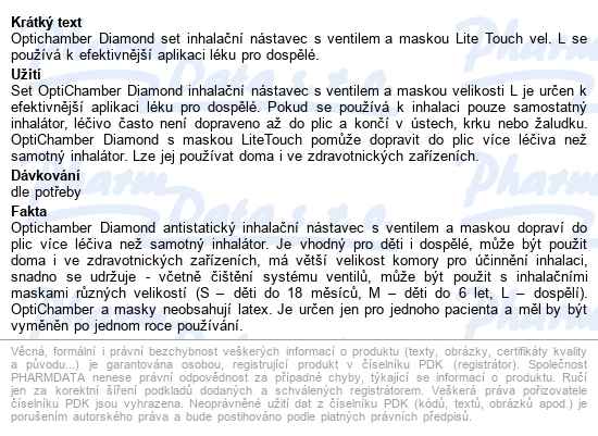 Optichamber Diamond Valved Holding Chamber antistatický inhalační nástavec s ventilem - popis
