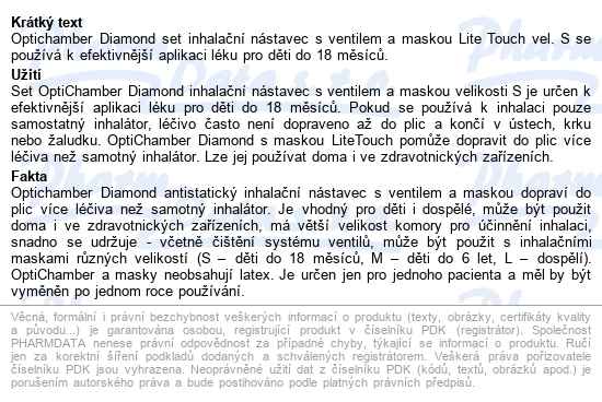 Optichamber Diamond Valved Holding Chamber antistatický inhalační nástavec s ventilem - popis
