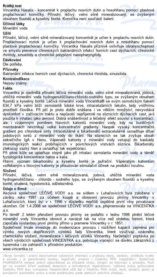 Vincentka Nasalis 300ml - popis
