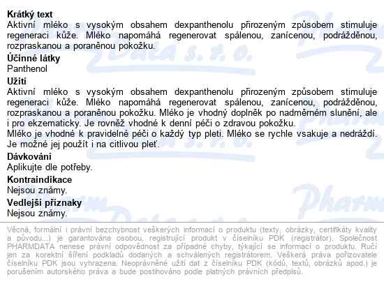 Topvet Panthenol+ Mléko 11% 200ml - popis