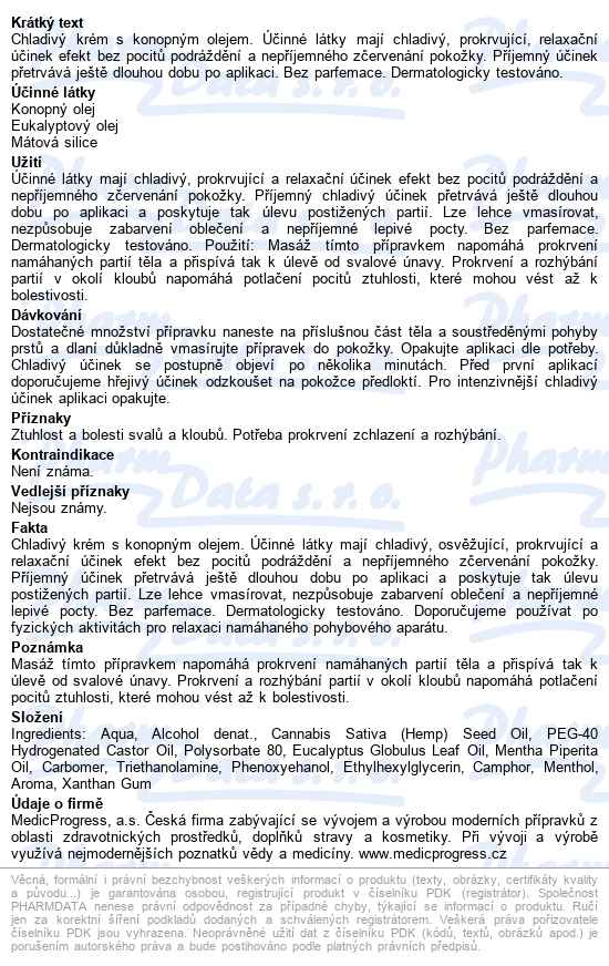 Konopné Mazání Extra Chladivé 250ml - popis