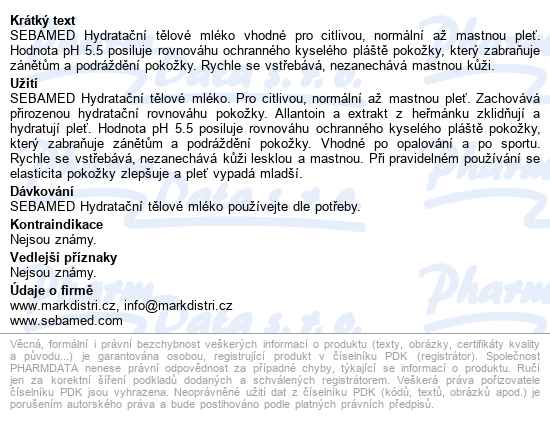 Sebamed Hydratační Tělové Mléko 200ml - popis