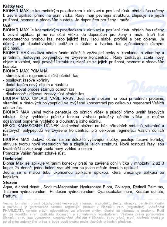 Biohar Max Na řasy 7ml - popis