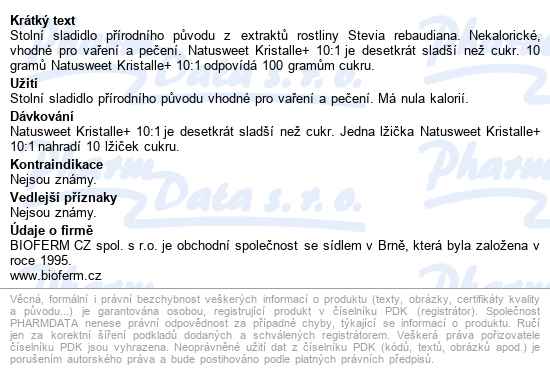 Natusweet Stevia Kristalle+ 10:1 250g - popis