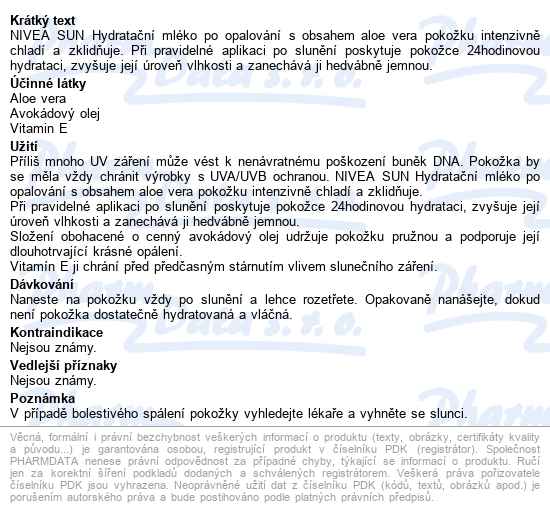 Nivea Sun Mléko Po Opalování Hydra.400ml 80465 - popis
