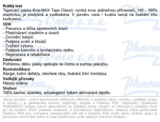 Kine-max Classic Kinesiology Tape černá 5cmx5m - popis