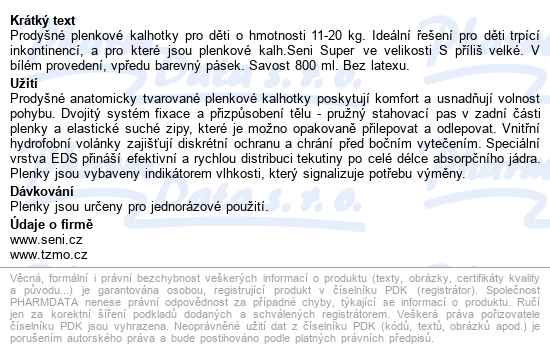 Seni Kids Junior kalhotky absorpční prodyšné pro děti, 12-20kg,800m - popis