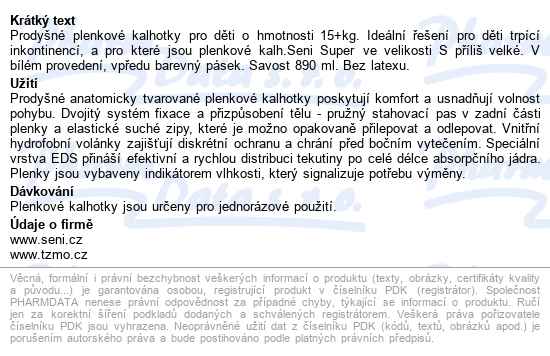 Seni Kids Junior Extra kalhotky absorpční prodyšné pro děti, 15+kg,910ml, - popis