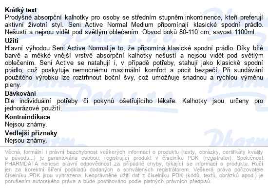 Seni Active Normal Medium kalhotky absorpční natahovací, boky 80-110cm,prody - popis