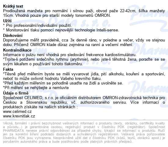 Manžeta Cw Prodloužená Obv.paže 22-42cm Pro Omron - popis