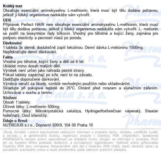 Perfect Hair New Methionin 500mg Tbl.100 - popis
