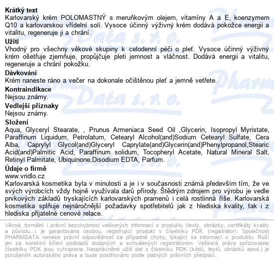 Karlovarský Krém Polomastný 50ml - popis