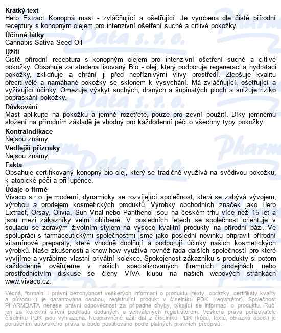 Herbextract Cannabis Konopná Mast 125ml - popis
