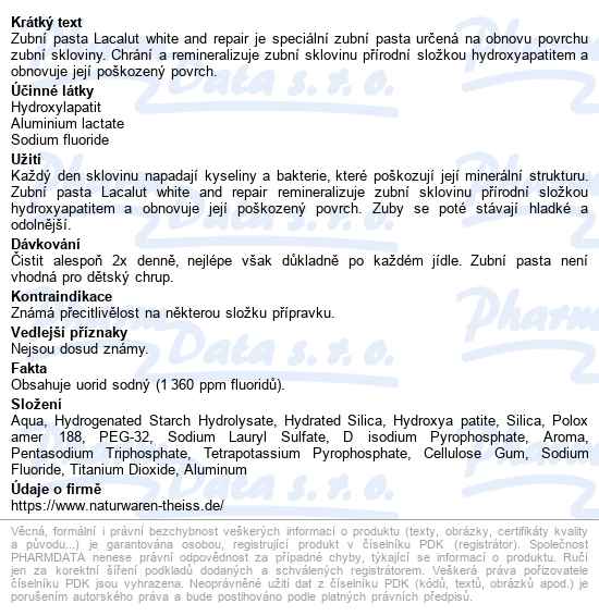 Lacalut White&repair Zubní Pasta 75ml - popis