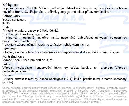 Naturvita Yucca 500mg Tbl.60 - popis
